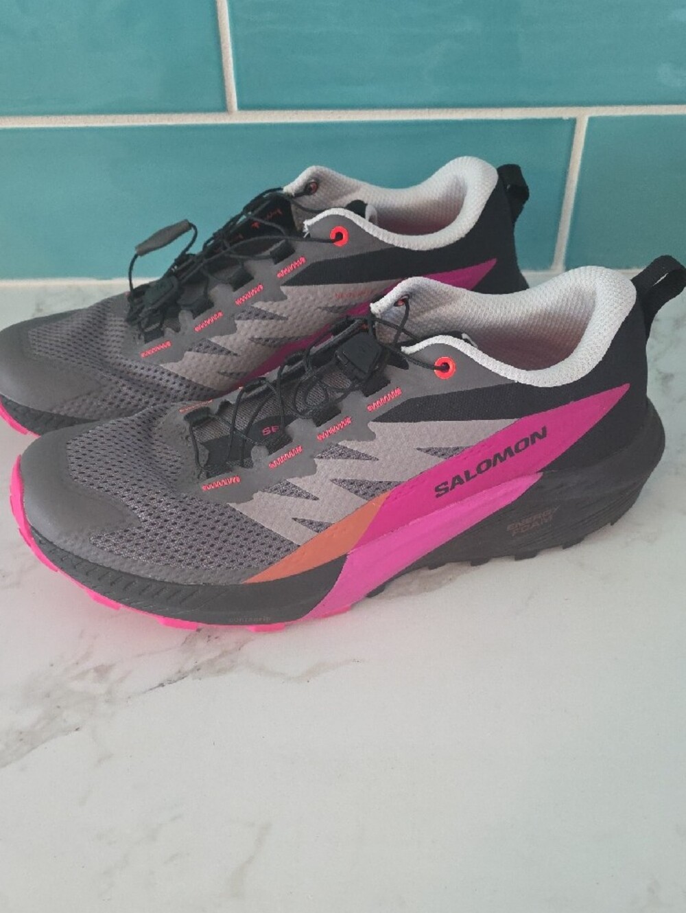 Salomon Women’s Gray and Hot Pink Trail Running Shoes - Picture 3 of 9